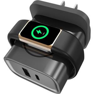 3-in-1 Charger for Fitbit Charge 6/Charge 5/Luxe,PD 25W USB C Fast Charging Dual Port Wall Charger Block,Travel Essential Charger for Fitbit Charge 6/5/Luxe,iPhone,Samsung,Google,Grey