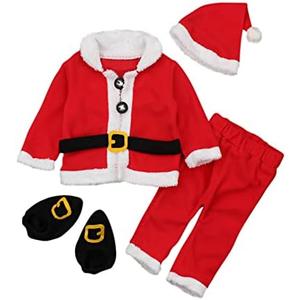 FIOMVA Christmas Baby Girl Boy Santa Costumes Clothes Outfits Dress Jacket Coat Long Pants Hat Socks Cosplay 12-18 Months