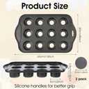 2 Pack Mini Cheesecake Pans Removable Bottom 12 Cavity Mini Cupcake Pan with Silicone Handle Nonslip Anti Heat Nonstick Carbon Steel Muffin Mold 13" x 8" Baking Molds