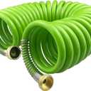 Garden Hose,25 Feet Green PU Curly Water Hose with Brass Connectors,Watering Hose Coil,Retractable,Corrosion Resistant Garden Coil Hose