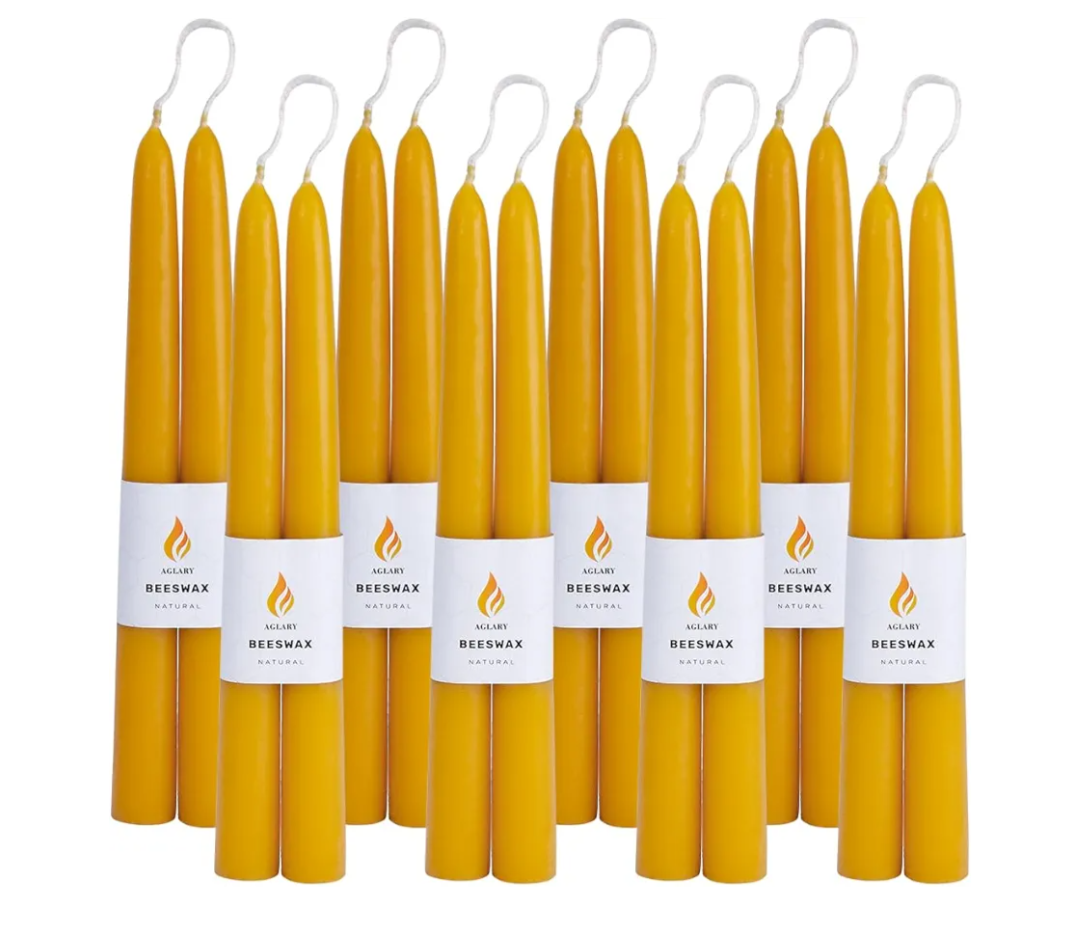 16PCS Beeswax Taper Candles, 9" Handmade Natural Candles, Dripless and Smokeless, 9 Hour Burn Time