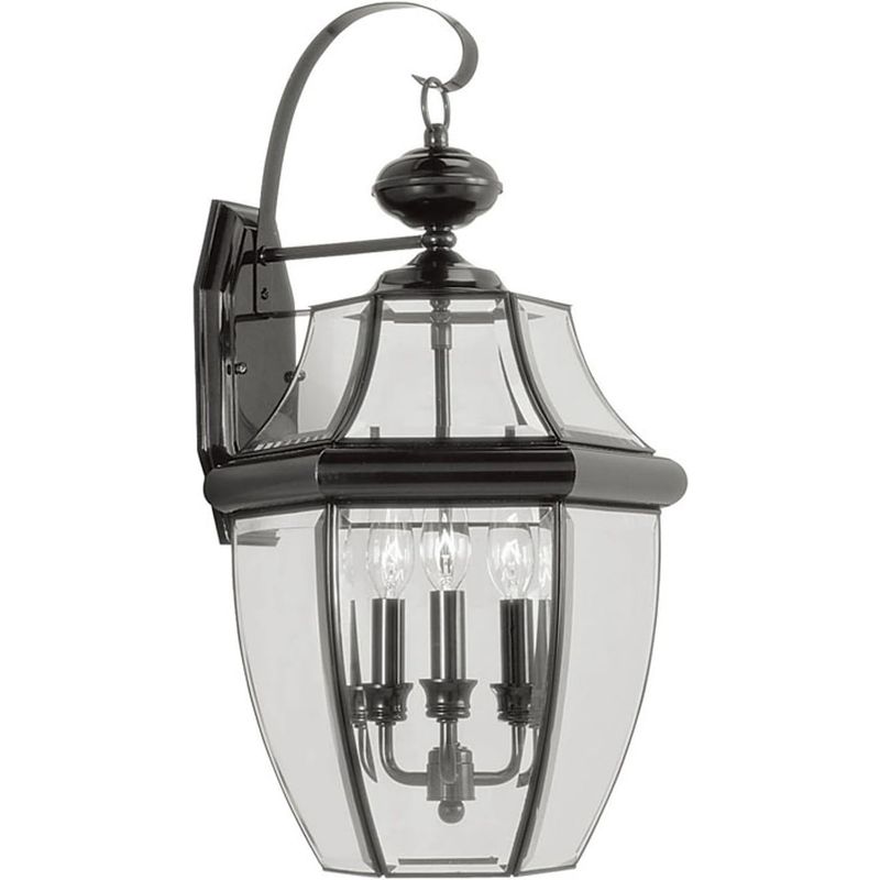 Livex Lighting Monterey 3-Light Outdoor Hanging Lantern - Black Solid Brass With Clear Beveled Glass