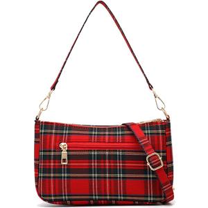 Christmas Crossbody Bags for Women,Red Plaid Christmas Purse with Adjustable Strap,Nylon Handbags,Xmas Gift Bag for Women