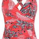 Womens Underwire Tankini Top Only Sexy V Neck Swimsuit Top for Big Busted Tummy Control Bathing Suits (Red, L)