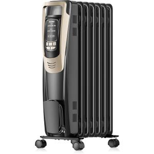 PELONIS Champagne Oil Filled Radiator Heater with Remote and Thermostat, 5 Temperature Settings for indoor use Large Room, Energy Efficient Electric Space heater with Safety Features