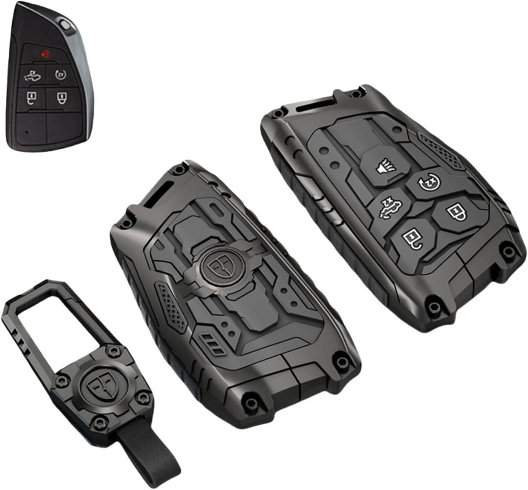 Zinc Alloy Key Fob Cover, Compatible with 2022-2025 Chevy Silverado 1500, GMC Sierra 1500, 2024-2025 Silverado Sierra 2500HD 3500HD (Model-A) for Pickup Truck