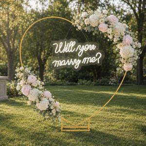 Arttown 6.6 FT Heart Arch Stand,Will You Marry Me LED Light Sign Gold