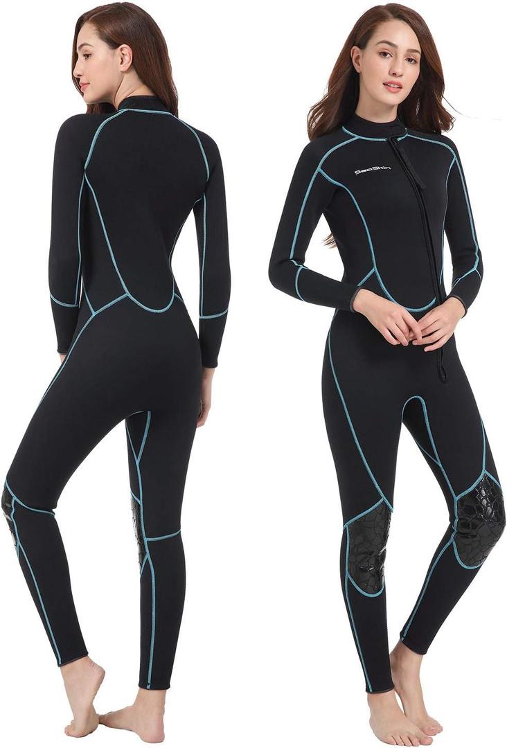 Seaskin Mens 3mm Shorty Wetsuit Womens, Full Body Diving Suit Front Zip Wetsuit for Diving Snorkeling Kayaking Swimming (Small)