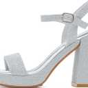 Platform Sandals Women Fashion Block Chunky Heeled Sandals Open Toe High Heels Evening Wedding Party Prom Dance Summer Ankle Strap Dress Shoes (5.5, Glitter Silver)