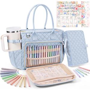 Large Bible Bag with Bible Cover Case for Women, Quilted Church Tote Bag Carrying Case w/Shoulder Strap, Bible Study Supplies Journaling Kit Accessories Easter Mothers Day Christian Gift for Women Mom