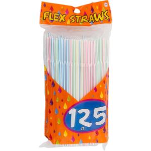 Items 4U! 125 Flex Straws, Stripe, Assorted Colors
