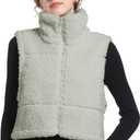 V VOCNI Womens Sherpa Fleece Vest Fuzzy Crop Vest Casual Sleeveless Jacket Zipper Waistcoat Outwear (Gray, L)