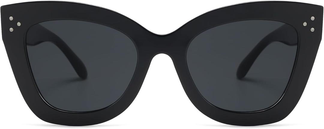 Oversized Cat Eye Sunglasses for Women Retro Square Cateye Style Sunnies AP3660 (C1 Black/Grey)