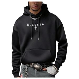 RoseSeek Men's Letter Graphic Hoodies Long Sleeve Drawstring Pullover Sweatshirts Fall Clothes Black Small