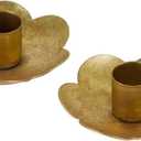NIKKY HOME Gold Taper Candle Holders Set of 2, Vintage Flower Shaped Metal Candlestick for Table Centerpieces, Wedding Decor and Dinner Party