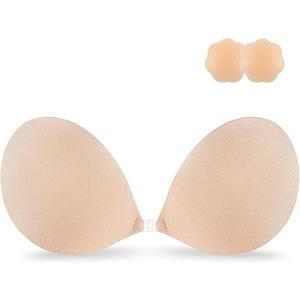 Niidor Strapless Bras for Women Sticky Bra Push Up Invisible Backless Bra with Nipple Covers Nude
