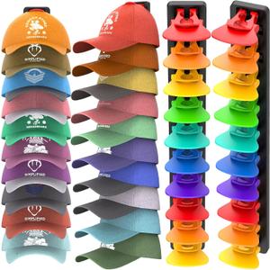 Hat Organizer for Baseball Caps, 2 Pack Hat Rack for Wall, Strong Adhesive Hat Storage Display Holder(Rainbow) (Multicolored)