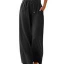 LILLUSORY Linen Wide Leg Pants Womens Palazzo Flowy Beach Vacation 2025 Summer Spring Fashion Outfits Clothes Clothing Trendy Skirt Cruise High Waisted Bohemian Travel Trousers with Pockets Black M