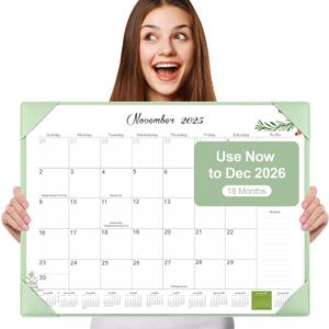 Gannyfer Desk Calendar 2026 with Desktop Mat, Simplified Large 22" x 17" Desktop Pad Calendar, 18 Month Desk Calendar, Use Now to Dec 2026, Office Supplies Perfect for Home School and Office - Green