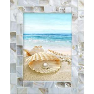 Handmade Picture Frames, 5" x 7"Vintage Mother of Pearl Photo Frame, Unique Natural Style, Chic Mosaic Beach Picture Frame Tabletop or Wall Hanging Display Frame (White, 5x7)