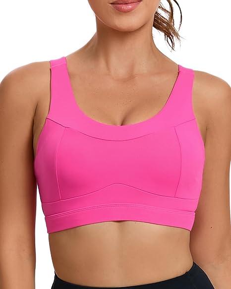 RUNNING GIRL Sports Bra for Women, High Impact Large Bust Padded Sports Bra Fitness Workout Running Yoga Tank Tops(WX2827 Bright Pink Small)