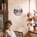 FUGWN Christmas Village Round Wall Art Decor Framed, Rustic Winter Landscape Canvas Artwork Prints, Cozy Winter Christmas Country Wall Hanging Decorations for Home Living Room Bedroom, 10x10 Inch (color-6)