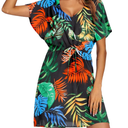 Ekouaer Womens Swimsuit Coverup Short Sleeve Beach Cover Up Dress V Neck Bikini Beachwear L