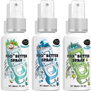 Clean-n-Fresh Toilet Spray, Variety 3 Pack - Ocean Mist/Eucalyptus/Beach Coco, Bathroom & Toilet Odor Elimination, Travel Size Toiletries, Total 5.1 Fl Oz