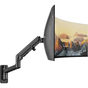 monTEK 17-49 inch Single Monitor Wall Mount for up to 44 lbs Ultrawide Screen, Premium Aluminum Heavy Duty Monitor Arm with Adjustable Gas Spring Arm, 75x75/100x100 VESA Mount, Black