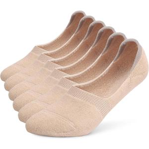 Leotruny 6 Pairs Unisex Thick Cushion Athletic Cotton Non Slip Low Cut Flat Liner No Show Socks (Large, C05-beige)