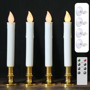 Pack Of 4 Flameless Window Taper Candles Suction Cups Included, 10"