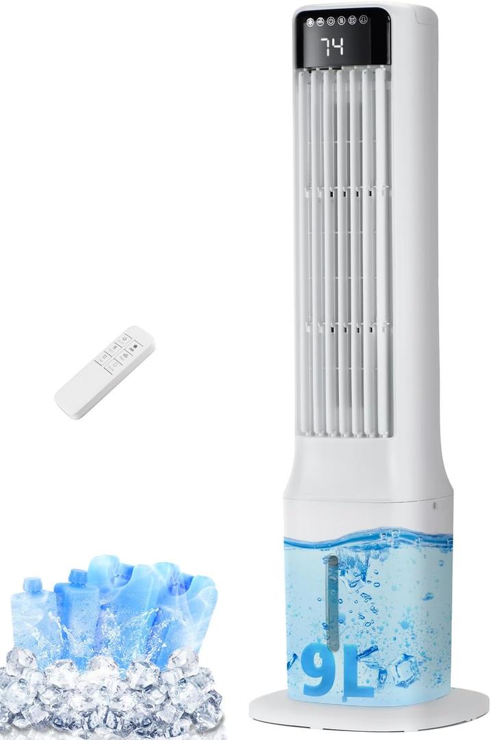 Uthfy Windowless Portable Air Conditioner, 41" Evaporative Air Cooler, Cooling Fans That Blow Cold Air, Remote, 24H Timer, 4 Ice Packs, Dual Water Tank, Tower Swamp Cooler Fan for Bedroom