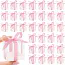 Hxezoc 50 Pack Favor Boxes 2x2x2 Inches Clear Candy Treat Boxes with Pink Ribbons, Mini Plastic Gift for Wedding, Birthday Party, Baby Shower, Classroom Decoration Supplies
