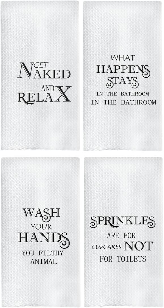 Funny Bathroom Hand Towels, Funny Bathroom Decor, Wash Your Hands You Filthy Animal Decorative Towels, 16x24 Inch Set of 4