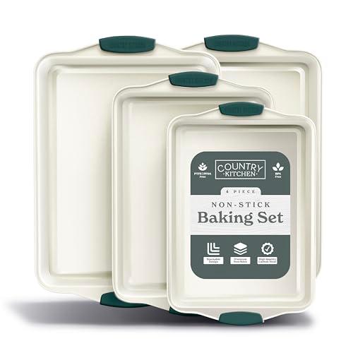 Country Kitchen Nonstick Stackable Bakeware Set - Heavy Duty, Durable, Easy Release Baking Set, Sage, 4 Pcs