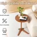 C Shaped End Table, Small Round Side Table for Couch, Slide Under Sofa Tray Desk for Living Room Bedroom, Solid Wood TV Tray Table for Narrow Space (15 Chestnut)