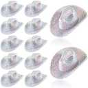 Sotiff Mini Disco Cowboy Hat Tiny Light up Holographic Space Cowgirl Hat Neon Party Decor for Party Doll, 12 Pcs(Silver)