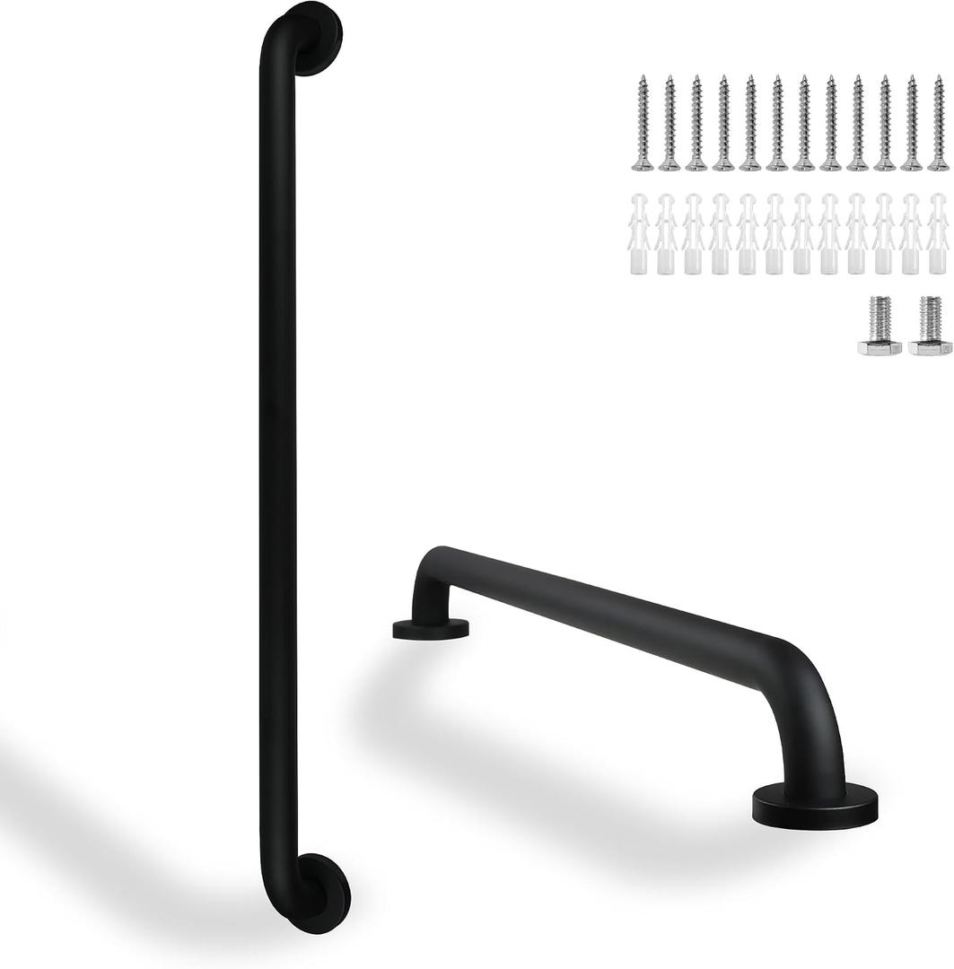 32 Inch Black Shower Grab Bars, 1.25" Diameter 2 Pack Handrails