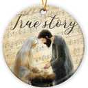 2 x Music Sheet Nativity Ornament 2025, Catholic Religious Gifts for Women Men, True Story Ceramic Ornament for Christmas Decor, Jesus Bible Gifts for Faith Friends, Church Members, Family