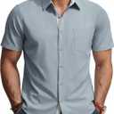 PJ PAUL JONES Mens Dress Shirt Short Sleeve Button Down Shirts Wrinkle-Free Business Casual Shirts with Pocket L