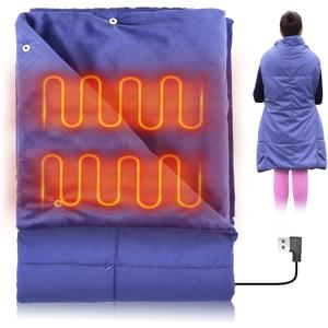 Portable USB Heated Blanket, 3 Heat Level USB Heated Blanket Throw 3 Hrs Auto Off, Overheat Protection Softness USB Heating Blanket Wearable Machine Washable, Blue(Battery Pack Not Included)