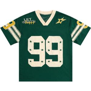 QJQ Men's Jersey Shirts Short Sleeve V Neck Graphic T Shirts Baggy Oversized Tee Summer Y2k Tops Streetwear (Green, L)