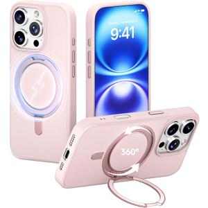 Designed for iPhone 16 PRO MAX Case Built-in Magnetic 360Invisible Stand [Military Drop Protection] [Compatible with MagSafe] Shockproof Skin Friendly Matte for 16 Pro Max Case 6.9in, Pink
