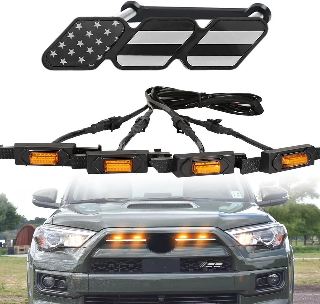 Led Grill Grille Lights for 2021 2022 2023 2024 Toyota 4Runner Sr5 Limited Trd-pro sport off-road Front Grill Lights Raptor lights for toyota 4Runner grill Emblems (Yellow)
