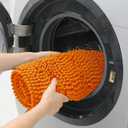 ACCUMTEK Striped Orange Bathroom Rug Set 3 Pieces Ultra Soft, Non Slip Chenille Toilet Mat, Absorbent Plush Shaggy Bath Mats for Bathroom, Bedroom, Kitchen (2'8"x1'8"+2'1'5"+U Shape 2'x1'8")