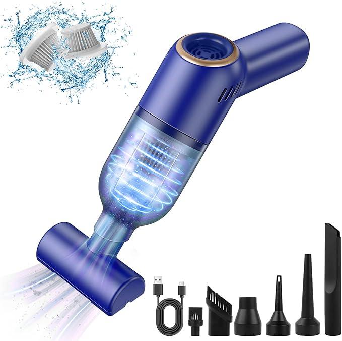 SUNCANDXY Handheld Vacuum Cordless Rechargeable: 12000PA Car Vacuum Cleaner with Brushless Motor 3 in 1 Portable Mini Small Vacuum for Pet Car Office Home - Blue