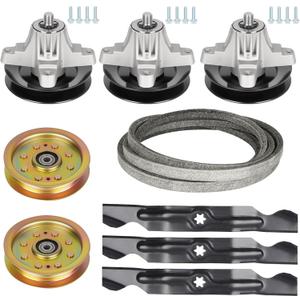 50 inch Deck Spindle Blade Belt Idler Kit for Cub Cadet MTD LTX1050KH LTX1050VT SLTX1050, 3 Spindle Assembly 918-05016 918-04825 618-04825, 3 Blade 742-04053, 2 Idler 753-08171, 1 Belt 754-04240 162"