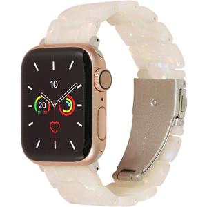 MAIRUI Resin Watch Band Compatible with Apple Watch for Women Men 41mm/40mm/38mm Series 9/8/7/6 SE Slim Bands Strap Bracelet Wristband for iWatch 5/4/3/2/1/Ultra/Ultra 2(Iridescent Creamy White)