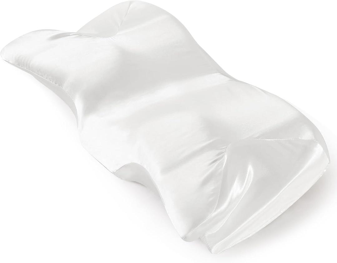 P Pothuiny Satin Pillowcase for Cervical Pillow, Smooth Neck Pillow Case Cover Silky Soft Contour Cervical Pillow Cover with Zipper (Ivory White)