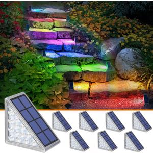 NIORSUN Solar Step Lights for Outside,8 Pack RGB Solid Color Changing Solar Stair Lights Outdoor Waterproof IP67 Auto On Off,Solar Lights for Steps,Stair,Patio,Yard,Porch,Front Door,Deck Decor